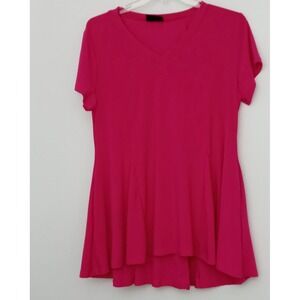 Attitudes by Renee Blouse Size Large* Bright Pink Tunic Short Sleeves Pockets